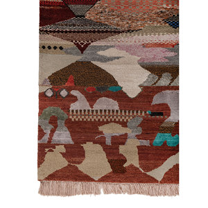 Freedom Manchaha <b>Red</b> & Orange Geometric Pattern Hand Knotted Wool & Bamboo <b>Silk</b> Rug Flat Weave Living Room Carpet-Les-8372 - Product Image 4