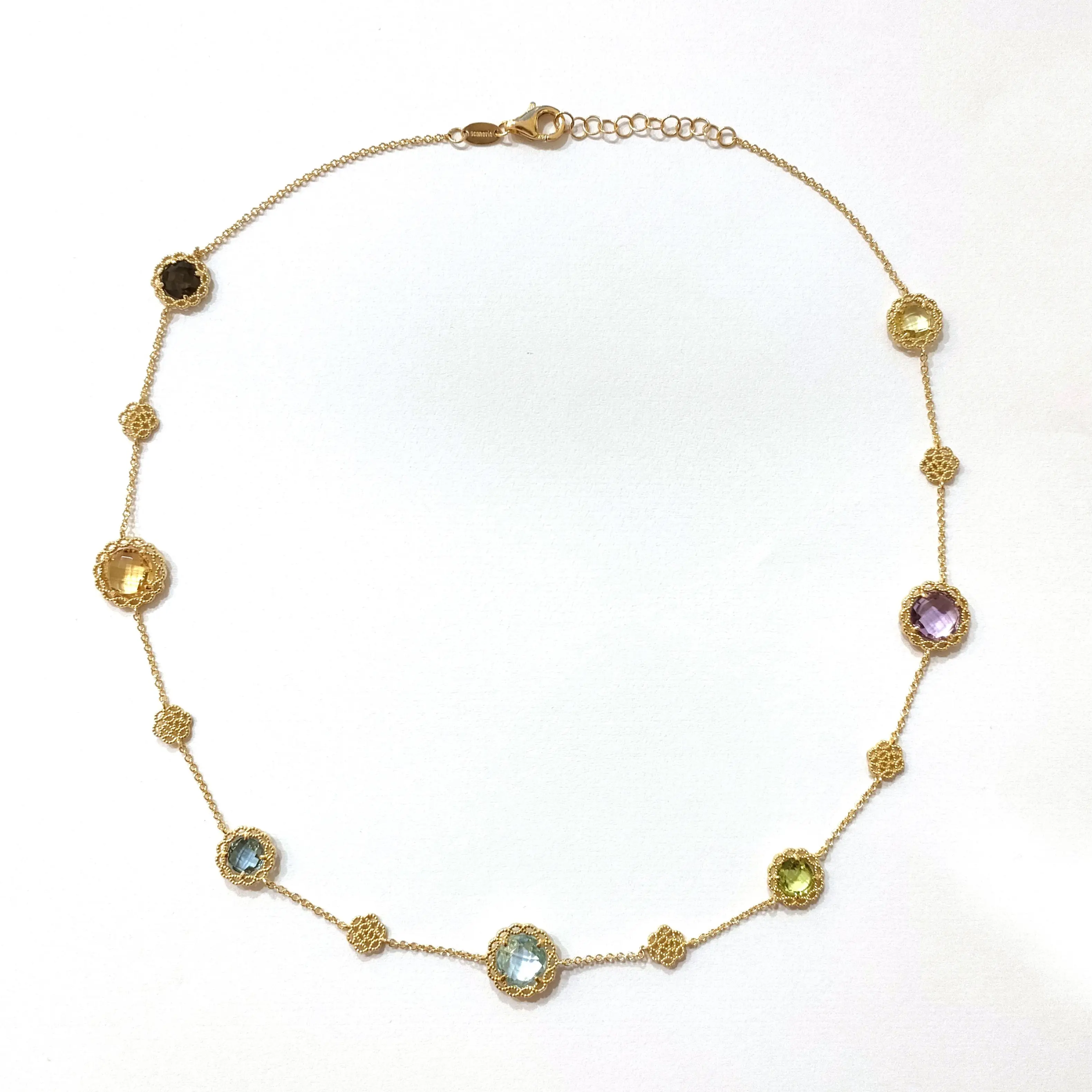 Ожерелье Allegra Quartet of Nature-чистое золото 18 карат, опоясывающая четыре 6 мм круглых натуральных камня-изящная изысканность