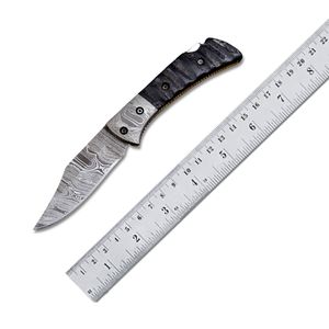 Cuchillo de bolsillo, precio al por mayor, cuchillo plegable de acero de Damasco para acampar con mango de madera, cuchillo a granel a la venta con Funda de cuero - Product Image 1