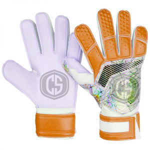 Gants de gardien de but jaune fluo hybrides à doigts coupés, paume en latex professionnel, gants de gardien de but de football avec motif géométrique au dos - Product Image 4