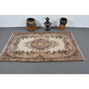 Alfombra de lana Vintage marrón y Beige de 3,9x6,5 pies, diseño clásico de retazos hecho a mano turco, pasillo Rectangular de látex para cabecera de 4m - Product Image 3