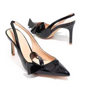 9cm Bow-accentué Vibram PU Toe Box Fashion Trend Slingbacks Décoratif Bow Slingbacks Stiletto Heel - Product Image 4