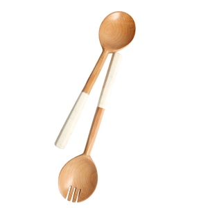Juego de Cuchara y Tenedor para Mezclar de Madera con Diseño Impresionante y Mango Natural para Utensilios de Cocina, Juego de Servir Ensaladas para Mesa - Product Image 3