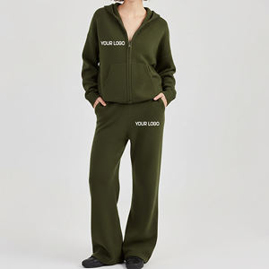 OEM/ODM Survêtement décontracté 100% coton à fermeture éclair pour femmes, logo brodé personnalisé, survêtement lourd - Product Image 1