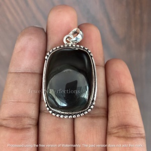 Pendentif en obsidienne argentée naturelle en vente flash exclusive, charme en argent sterling 925, collier pour femmes, accessoires de mode - Product Image 3