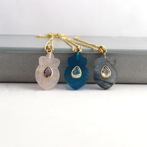 Fashion jewelry <b>necklaces</b> natural labradorite rose quartz apatite <b>jade</b> pendant with teardrop accent gold plated chain <b>necklace</b> - Product Image 3