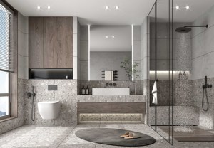 Specchio da Bagno in Vetro Wenge Vintage con Scrivania e Sedia, Combinazione Lavabo e Mobile da Bagno - Product Image 2