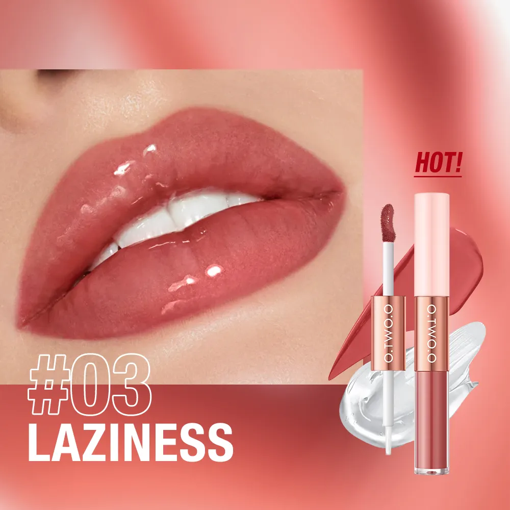 O.TW O.O Lip Gloss selesai 2 dalam 1, minyak bibir lapisan tahan air pemakaian panjang 6 warna Makeup untuk seluruh