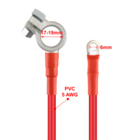 Câble de connexion de batterie robuste 19 cm 5AWG en cuivre pur, avec clip en cuivre étamé vers borne OT16-6, câble d'alimentation en PVC rouge