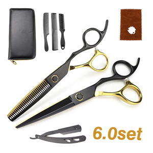 Nouveau meilleur haute Performance 6.0 pouces noir-or professionnel coupe de cheveux coiffure ciseaux de coiffeur Kit taux de gros OEM - Product Image 1