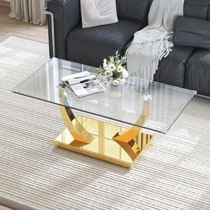 Table basse moderne de luxe écologique en métal et verre, ensemble de meubles de salon, meubles de maison - Product Image 3