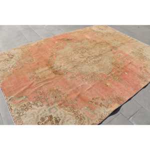 พรมวินเทจขนาดใหญ่ 7.1x9.5 ฟุต (215x291 ซม.) พรมขนสัตว์ลายดอกไม้สีชมพูสไตล์ตุรกี - Product Image 4