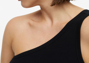 Vente en gros Top court personnalisable à épaule unique pour femmes, coupe ajustée, hauts de couleur noire unis à la mode durable pour femmes - Product Image 4