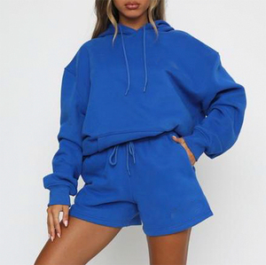 Pantalones cortos de lana para mujer, sudaderas con capucha y sudaderas de mujer de gran tamaño, conjunto de chándal de dos piezas - Product Image 4