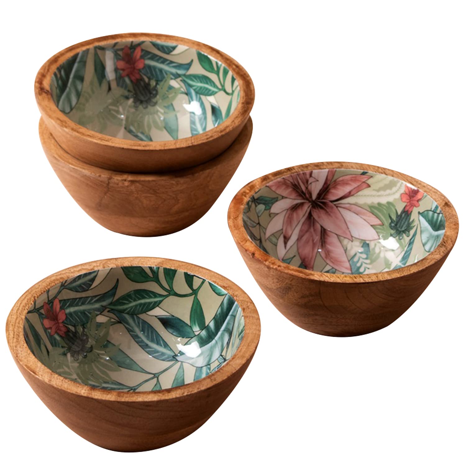 Bols à mélanger avec cuillère pour fruits Saladier avec serveurs Set Golden Print Resin Mango Wood Solid Party Wooden Bowls 50pcs >10