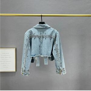 แจ็กเก็ตยีนส์ผ้าฝ้ายระบายอากาศได้ดีของ100% แจ็คเก็ตยีนส์มีฮู้ดเสื้อแจ็กเก็ตผู้หญิงมีสไตล์ - Product Image 2