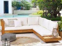 Ensemble de canapés de jardin Haruka Modern Villa avec bois de teck massif et coussins imperméables, finition naturelle pour usage extérieur