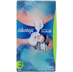 Serviettes hygiéniques Always Infinity pour femmes, avec ailettes Flexfoam, taille 2, douces, confortables, protection contre les fuites, lot économique. - Product Image 5