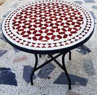 Handgefertigte marokkanische Mosaik-Tischplatte, umweltfreundlich, langlebig, mehrfarbige Zellige-Fliese 14x14, Glas-Metall, für Innen- und Außenbereich geeignet