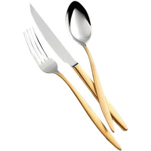 ชุดช้อนส้อมโลหะสแตนเลสด้ามเรซิ่นยอดนิยมยอดนิยมพร้อมชุด Flatware ชุบทองขัดเงา - Product Image 6