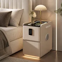 Table de chevet intelligente moderne avec chargeur sans fil, haut-parleur Bluetooth, verrouillage par empreinte digitale, armoire latérale à double tiroir