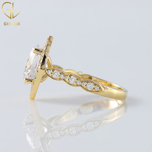Bague de mariage Halo Vintage de vente chaude, bague de fiançailles en or 14k avec diamant Moissanite original taille ovale 2CT - Product Image 5