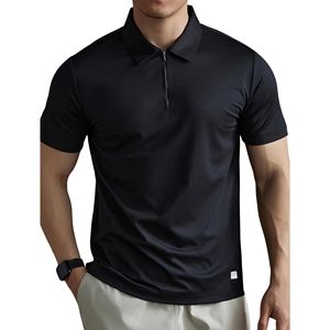 Men's Casual Business for <b>Polo</b> <b>Shirt</b> Summer Short Sleeve Half <b>Zip</b> Design Solid Pattern Knitted Plain Dyed Work <b>Zip</b>-Up Style ODM - Product Image 5