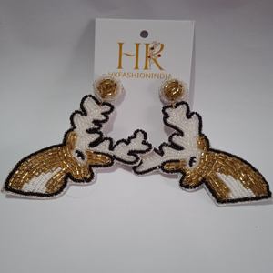 Handmade Christmas Reindeer Beaded Hoop <b>Earrings</b> 14K & 24K Gold Plated Fashion Accessory for Wholesale - Product Image 3