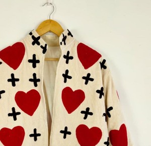 Chaqueta bordada con Cruz de corazón hecha a mano, abrigo bohemio de terciopelo de algodón suave, prendas de vestir exteriores artesanales acogedoras, festival único - Product Image 4