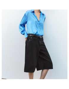 Camisa básica azul de negocios de alta calidad para mujer, diseño impreso personalizado, Ideal para fiesta de oficina, ropa de boda disponible a bajo precio - Product Image 3