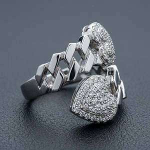 Élégante Bague Ouverte Double Tête de Serpent Plaqué Or Blanc avec Micro-Pavé de Zirconium Cubique Créé en Laboratoire, Bague Statement Premium Unisexe Tendance - Product Image 2
