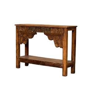 Handmade Carved <b>Console</b> <b>Table</b> Luxury & <b>Rustic</b> Living Room Furniture Solid Wood & Marble for Home Entry Villa & Bedroom - Product Image 1