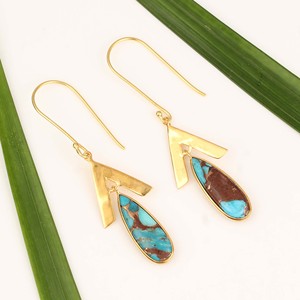 Amazing Lava Copper Turquoise Gemstone <b>Earring</b> 925 Sterling Silver 18K <b>Gold</b> Plated Eternity Vermeil 8x24mm Pear <b>Dangle</b> Earings - Product Image 6