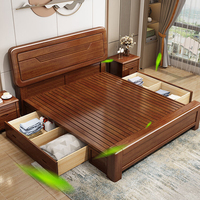 Lit en bois de noyer de taille double king size, fabriqué en Chine, pour chambre à coucher, avec cadre en bois de taille queen size