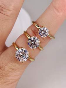 Round Engagement <b>Ring</b> 925 Sterling Silver 14K Gold Plated Solitaire Simulated Moissanite Promise Wedding Travel <b>Ring</b> Gift For - Product Image 3