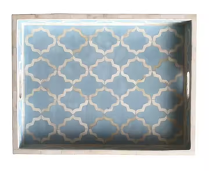 <b>Art</b> <b>Deco</b> Ice Blue Rectangle Bone Inlay Handmade Decorative Serving Tray for Hotels and Luxury Homes - Product Image 4