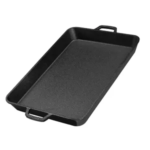 Rectangular Cast Iron Baking Pan/Tray Griddle Pot for Indoor Oven