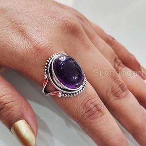 Bague femme naturel violet améthyste pierre précieuse février pierre de naissance bohème bande Vintage bohème bijoux 925 bague en argent Sterling - Product Image 3