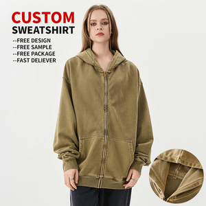 Sweat-shirts à capuche zippés unisexes en coton surdimensionné 420 g/m² avec broderie OEM, streetwear de créateur, impression personnalisée unie, vintage, hiver, écologique - Product Image 2