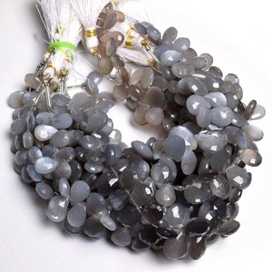 Cuentas sueltas de piedra lunar gris natural, Briolette facetado en forma de pera para hacer joyas, collar de piedras preciosas en línea, pulsera, cuentas de pera - Product Image 6