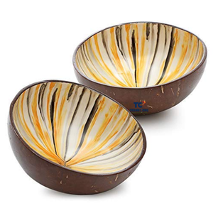 ชามมะพร้าวเคลือบเงาทำมือ 100% ผลิตในเวียดนาม ใช้แล้วทิ้ง เป็นมิตรกับสิ่งแวดล้อม วาดลายด้วยมือ สไตล์โบฮีเมียน - Product Image 1