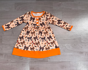 Robe à carreaux à manches longues pour filles, avec volants, coupe trapèze, longueur genou, imprimé chauve-souris orange et gris, en Spandex/Polyester, lavable, style preppy, pour l'été - Product Image 2