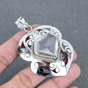 Collar con colgante Chapado en plata 925 de moda, piedra preciosa de latón de cuarzo rosa para boda, fiesta, compromiso, aniversario, regalos para hombres - Product Image 1