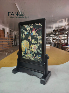 Papier peint en soie de luxe brodé à la main avec des motifs de paon et de pivoine - Murale artistique personnalisée pour la décoration haut de gamme des hôtels et des villas - Product Image 4