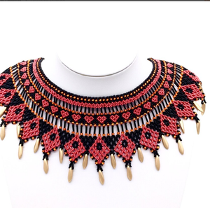 Hearts and Diamonds Netted Collar Western Beaded Scarf Necklace, Fringe Beaded <b>Bandana</b> - Product Image 1