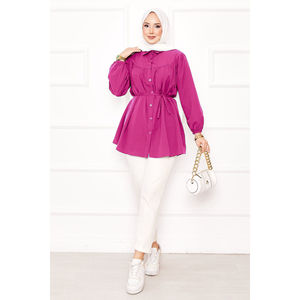 Túnica Hijab Fucsia con Cintura Fruncida y Cordón Ajustable, Diseño Único - Product Image 1