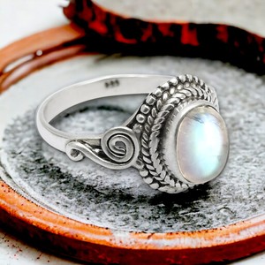 Venta caliente de buena calidad 925 plata esterlina Arco Iris Natural piedra lunar forma ovalada anillo grueso joyería hecha a mano fabricante a granel - Product Image 2