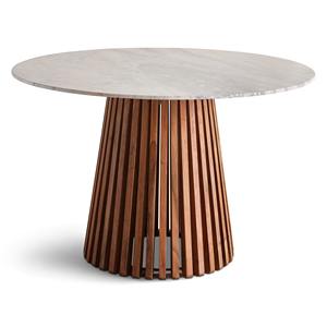 Table de salle à manger ronde de luxe en marbre 4 places en bois de manguier massif blanc et naturel pour ferme moderne, hôtel, villa, salle à manger - Product Image 2