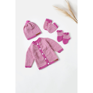 Mameluco de invierno hecho a mano para niños, divertido vestido a rayas, gorro adornado, calcetines, mitones, manga larga, botón, ropa de bebé de moda - Product Image 1