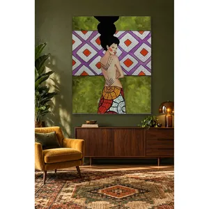 Fida Woman avec des tatouages au dos et un motif géométrique violet, impression sur toile - Product Image 5